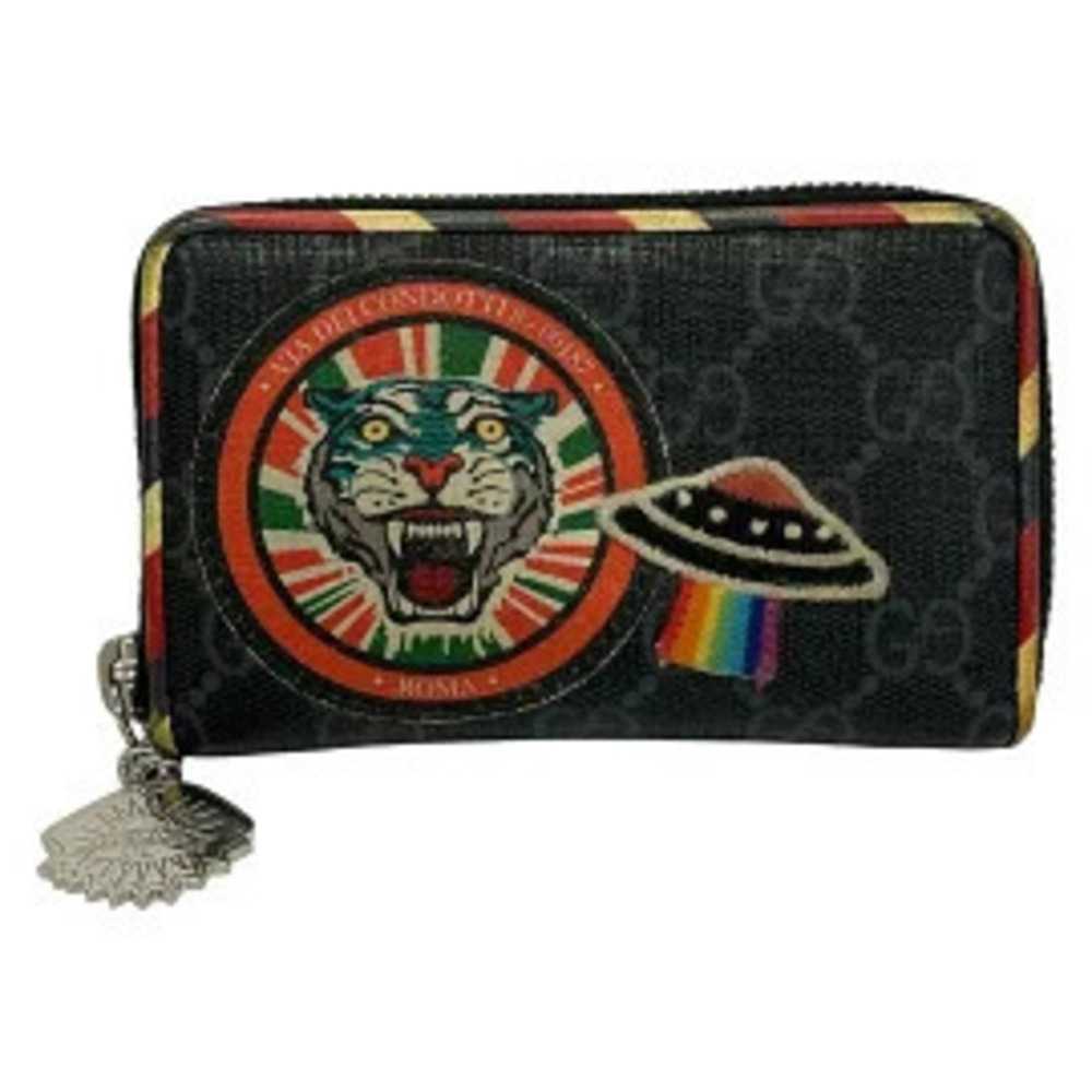 Gucci Courier coin case Wallet Round Zipper Black x Dark Gray Multi Leather